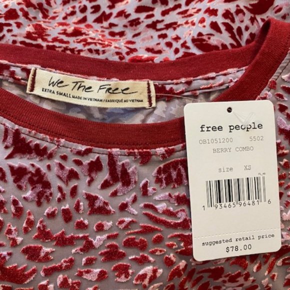Free People Teddy T- Shirt Oversized Velour Berry/Pink Size XS - Picture 7 of 11
